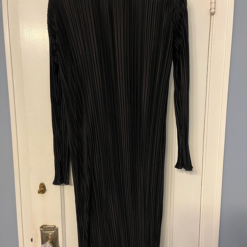 Rails Jordy Women Plisse Pleated Midi Black Long Sleeve Dress Size Medium - Picture 4 of 6